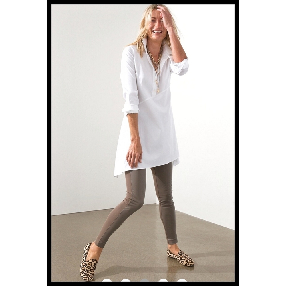 NWT Chico's Faux Leather Front Ponte Leggings Pull On Size 1 US 8 Dark Taupe NEW